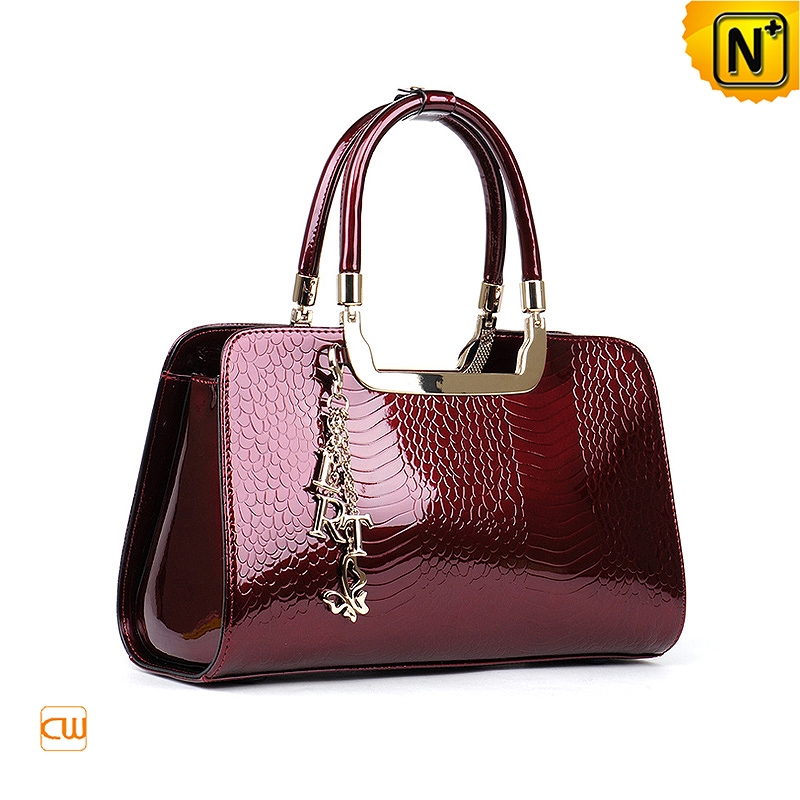 Shiny Red Leather Tote Handbag CW301316 | Leather Tote Bags for Women